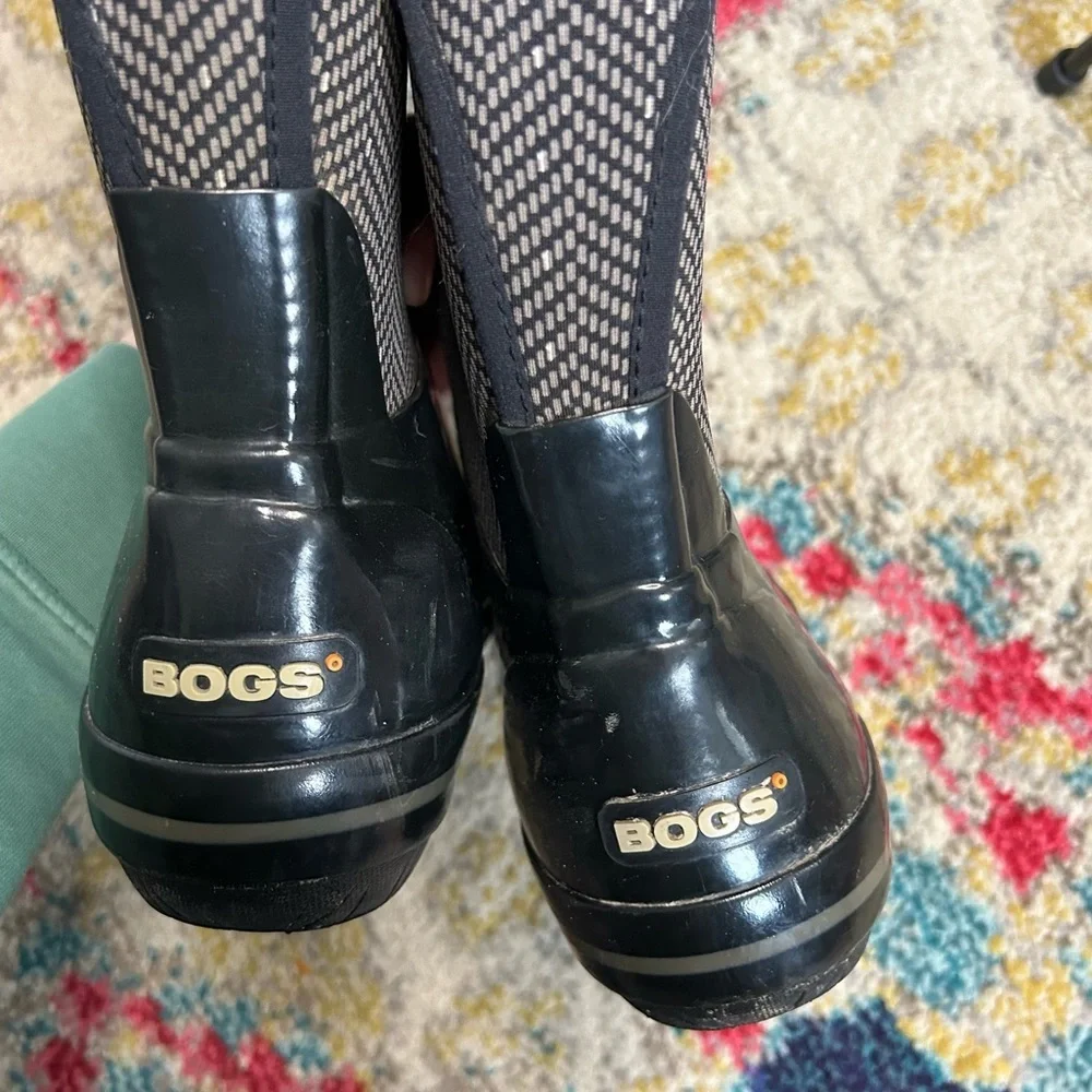 Bogs Plimsoll Herringbone Tall Rubber Rain Boots Womens Size 6 EU 37 Black Olive